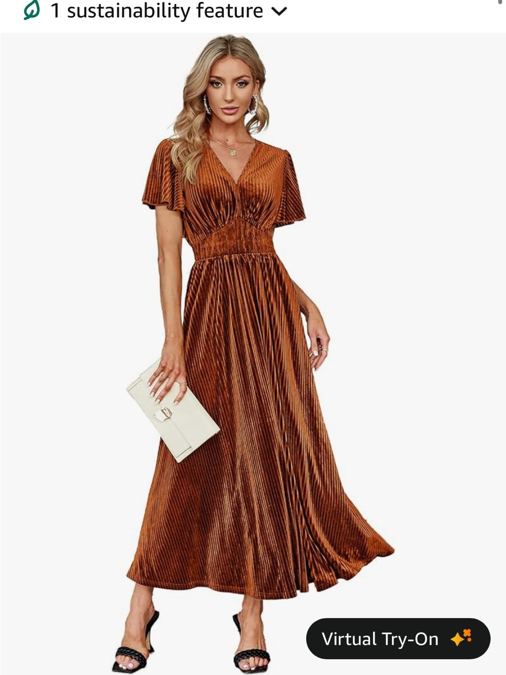 Simplee Apparel Copper Velvet Pleated Maxi Dress